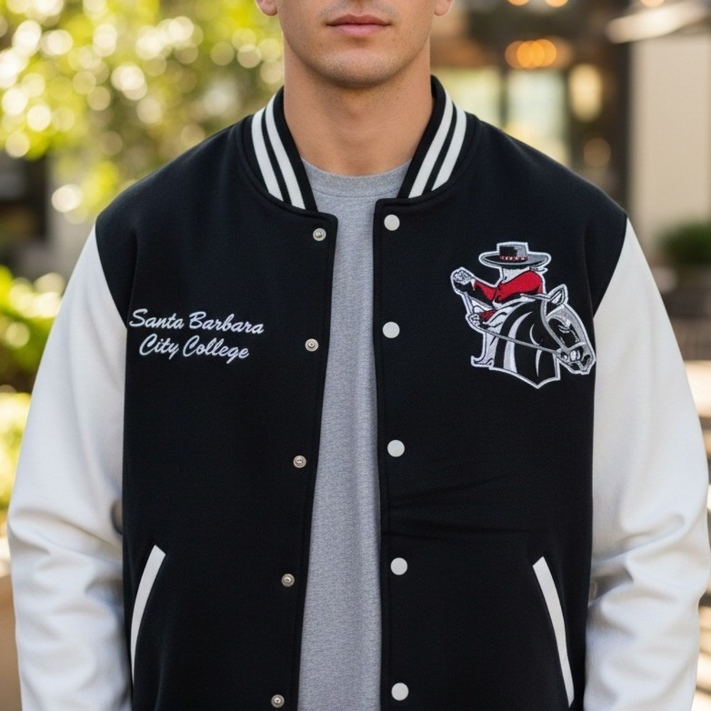 Vantage‎ Santa Barbara City College SBCC Vaqueros Varsity Bomber Jacket Black L